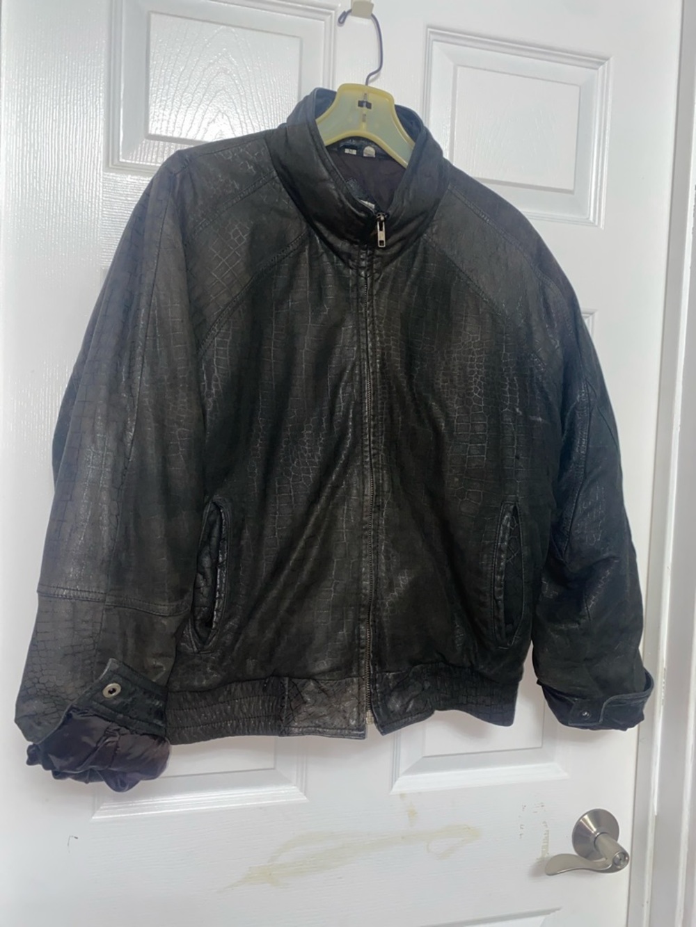 Rare Vintage snakeskin Skins by Tora Black Leather Bomber Jacket Size M
